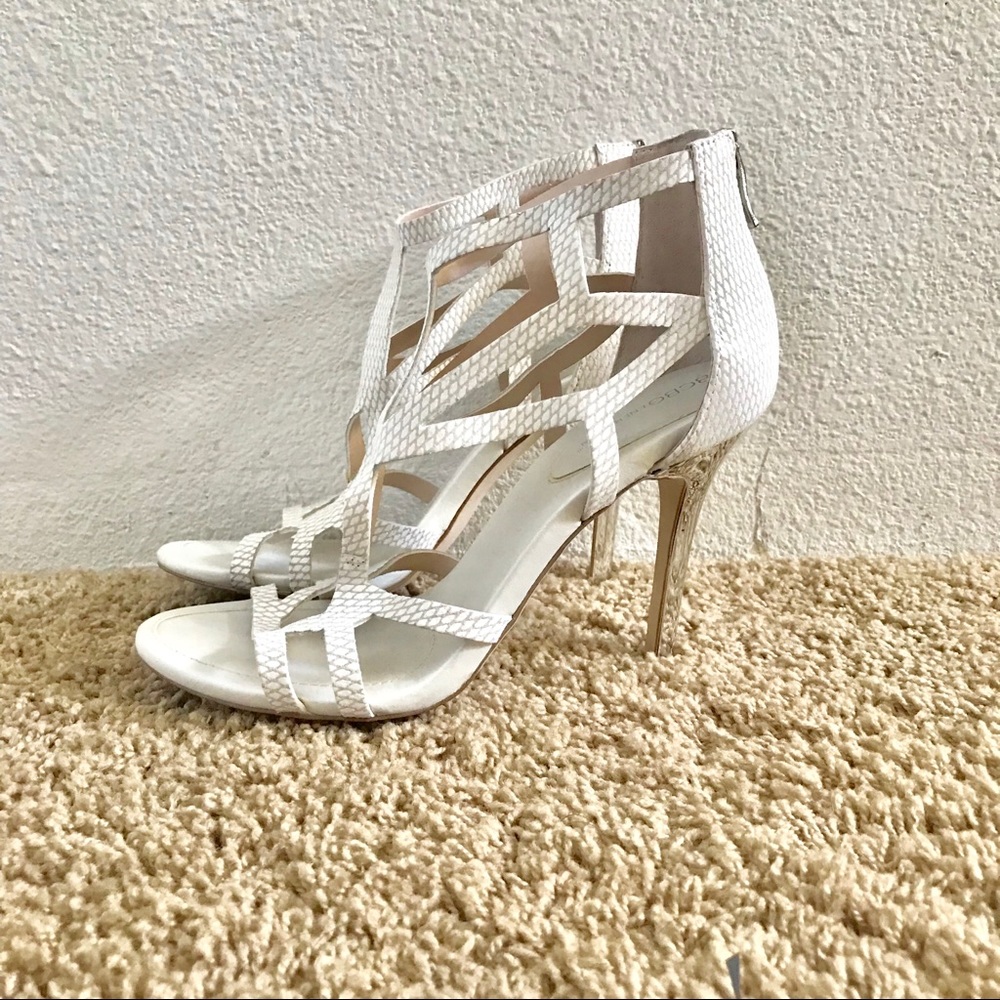 BCBGeneration Caged/Strappy White Sandals